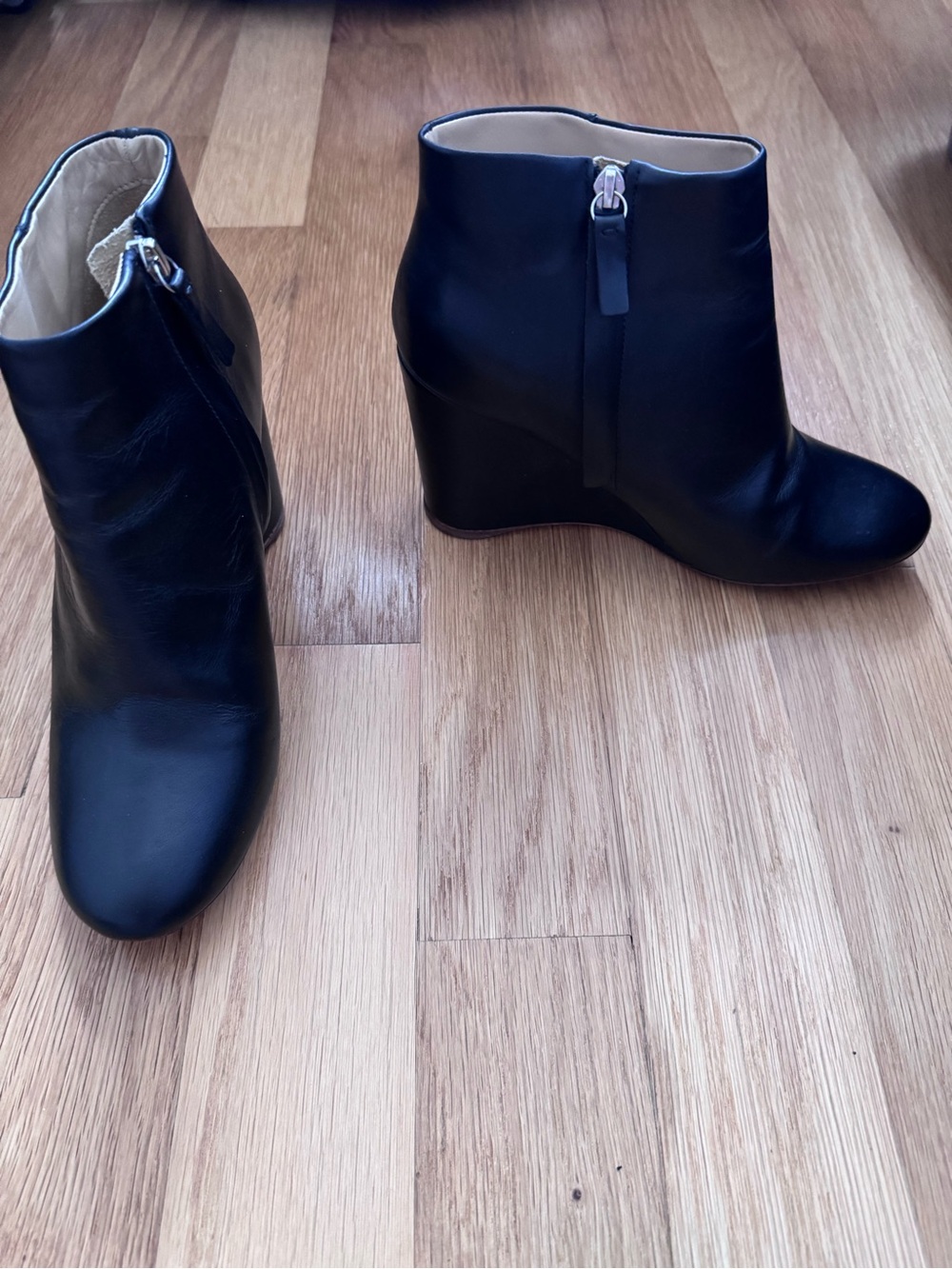 COS Black Leather Wedge Ankle Boots with Side Zipper